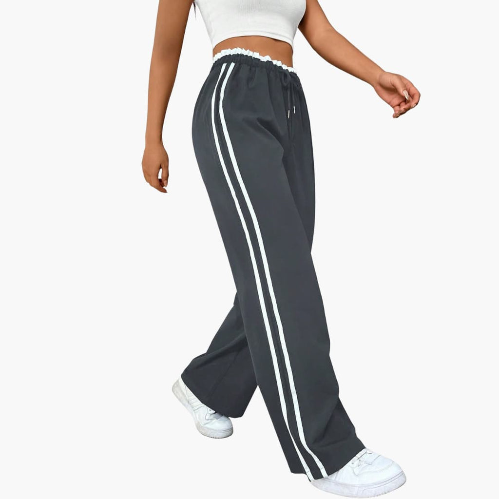 SUENTA Luna | Damenhose mit elastischem Bund und Seitenstreifen Trainingshose – Komfortabel und stilvoll mit Kordelzug Grau