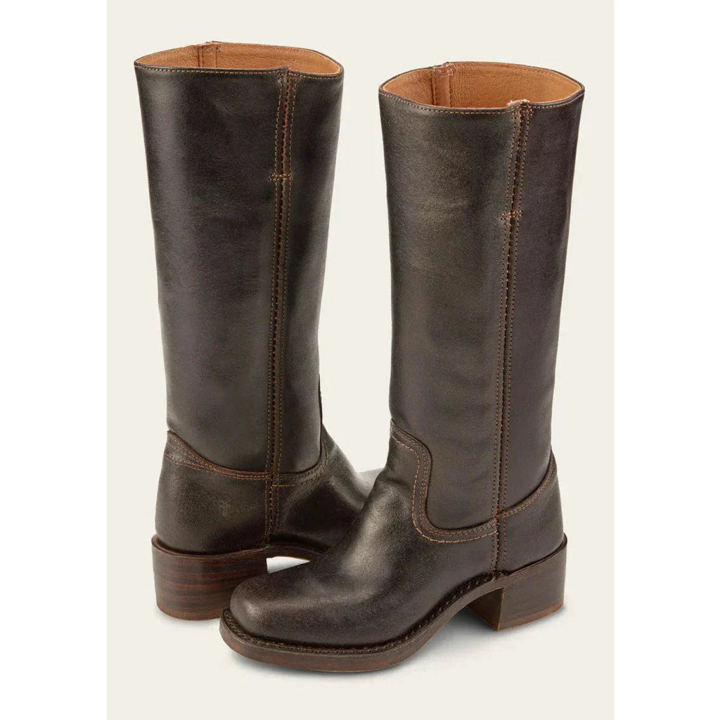 SUENTA Damen-Stiefel Kniehoch – Eckige Spitze & Blockabsatz Dunkelbraun