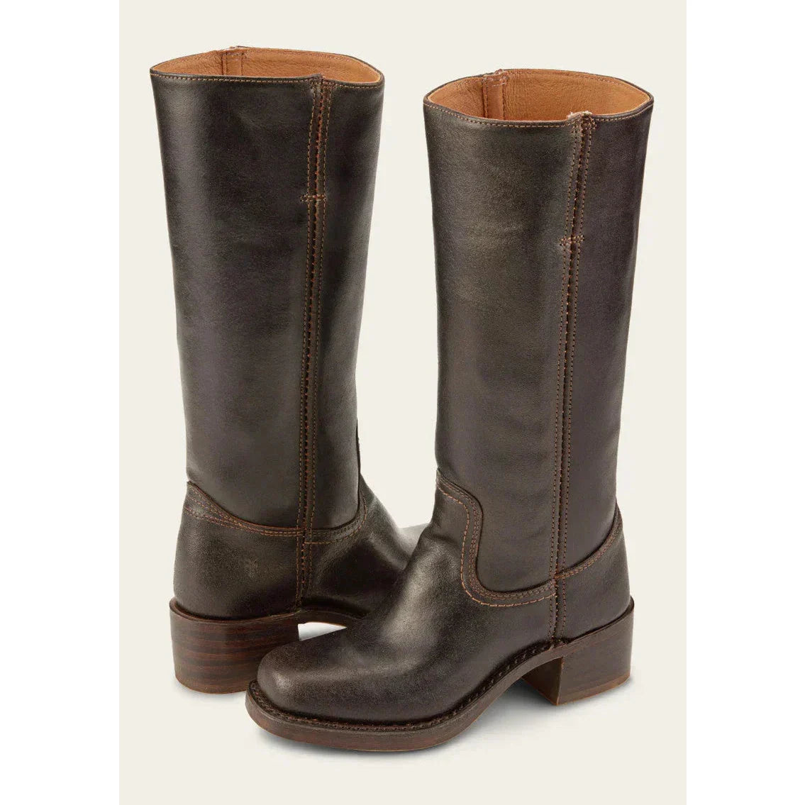 SUENTA Damen-Stiefel Kniehoch – Eckige Spitze & Blockabsatz Dunkelbraun