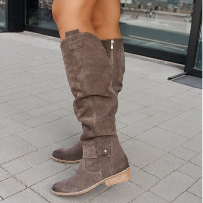 SUENTA Damen Overknee-Stiefel – Seitlicher Reißverschluss & Oberschenkelhoch