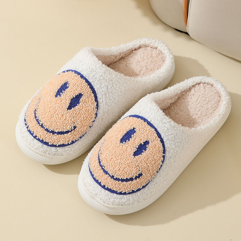 SUENTA Damen Hausschuhe Mit Smiley-Motiv Gefüttert Weiches Innenfutter Beige