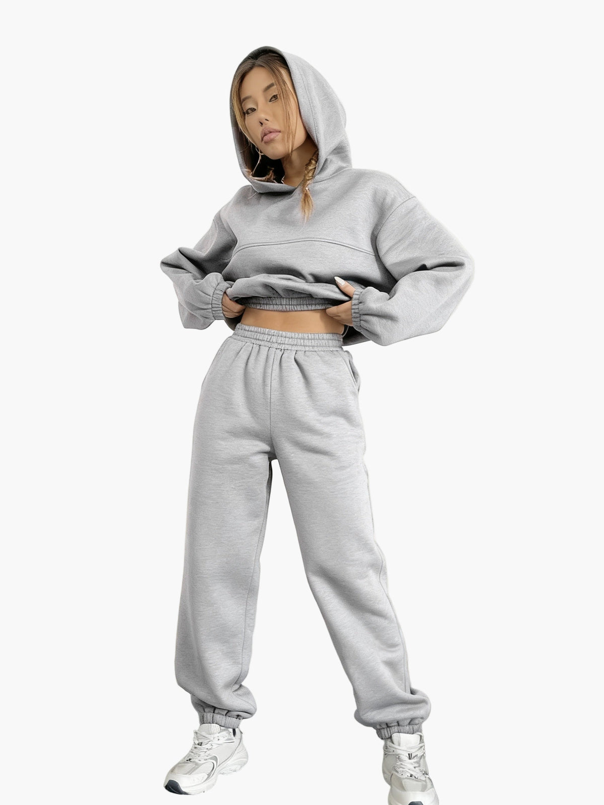 SUENTA Damen Oversized Hoodie & Jogginghose Set – Lässiger Streetwear Freizeitanzug Grau