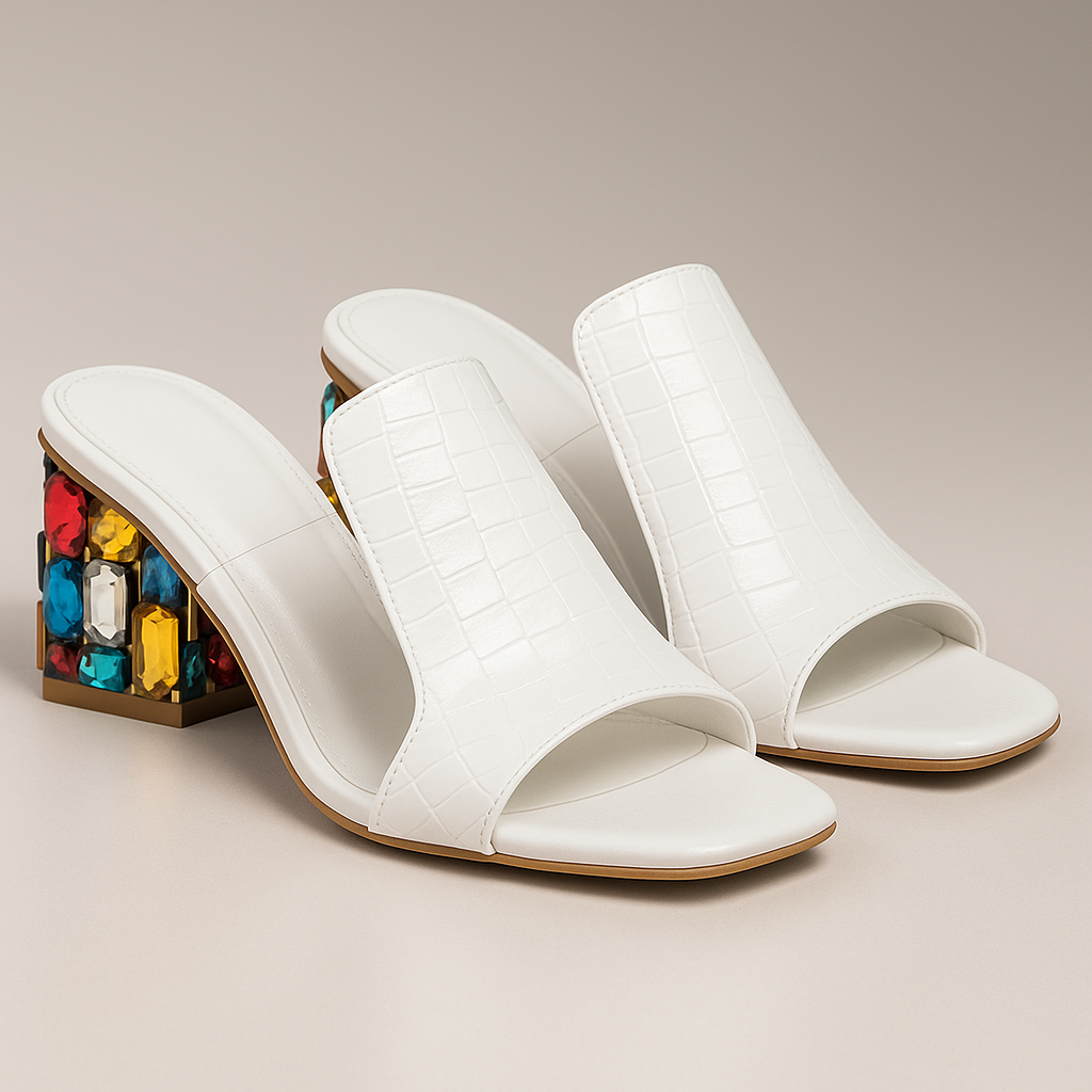 SUENTA Damen Sandalen – Blockabsatz & Krokoprägung mit Eleganten Schmuckdetails