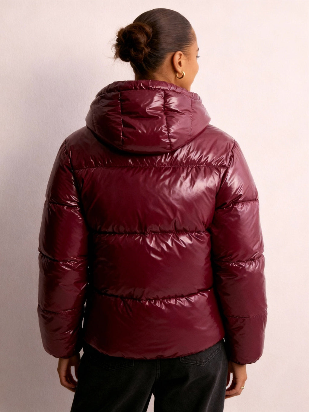 SUENTA Damen Steppjacke Mit Abnehmbarer Kapuze Glänzend Langarm