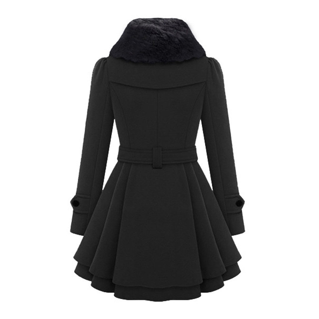 SUENTA Damen Winterjacke Mit Gürtel & Fellfutter Warm Taillierte Eleganz