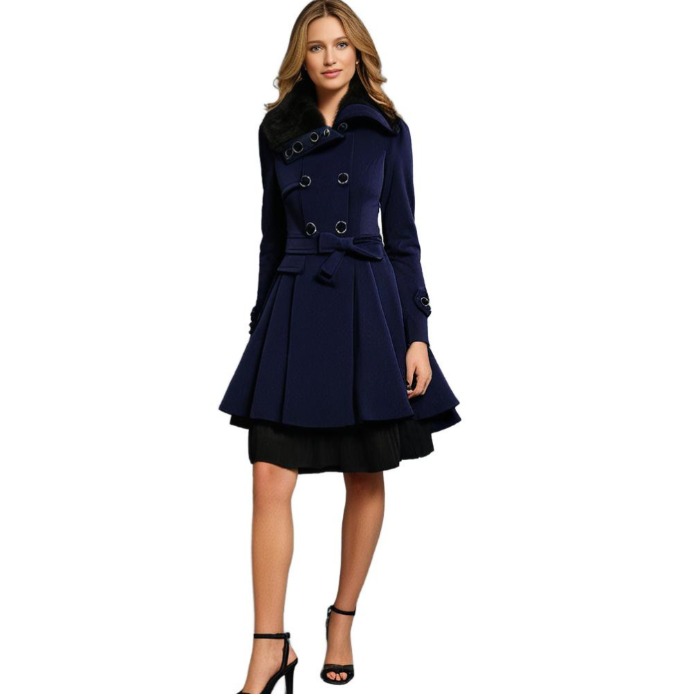 SUENTA Damen Winterjacke Mit Gürtel & Fellfutter Warm Taillierte Eleganz