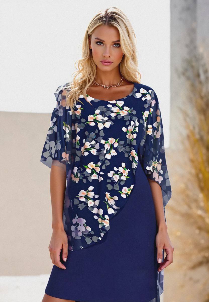 SUENTA Mechi | Damenkleid Hochzeitsgast mit Chiffoncape Blumenprint