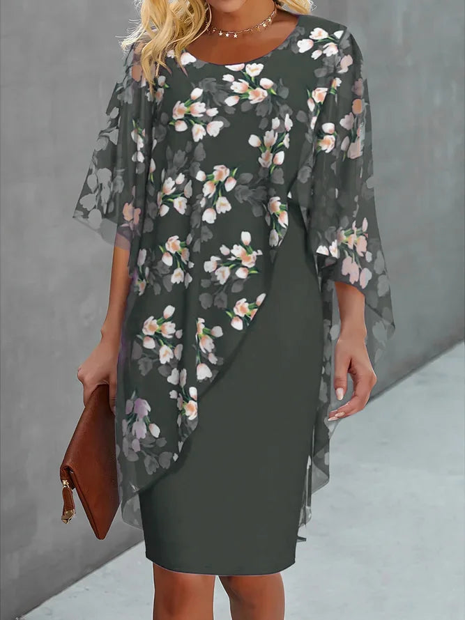 SUENTA Mechi | Damenkleid Hochzeitsgast mit Chiffoncape Blumenprint