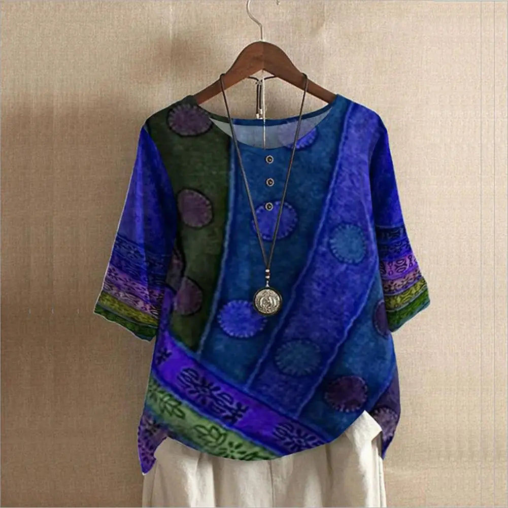 SUENTA Pamelo | Elegantes Top mit Rundhalsausschnitt Blau
