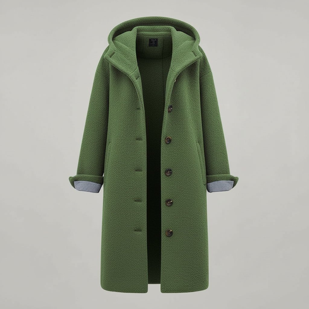 SUENTA Damen Wintermantel Eleganter Langer Mantel Fleece Komfort Grün