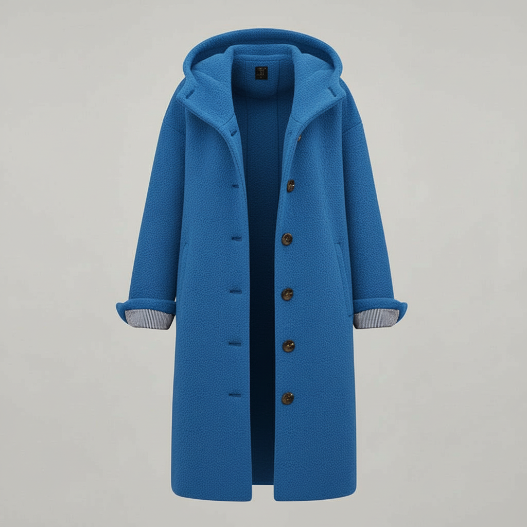 SUENTA Damen Wintermantel Eleganter Langer Mantel Fleece Komfort Blau