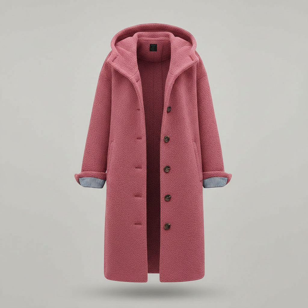 SUENTA Damen Wintermantel Eleganter Langer Mantel Fleece Komfort Rosa