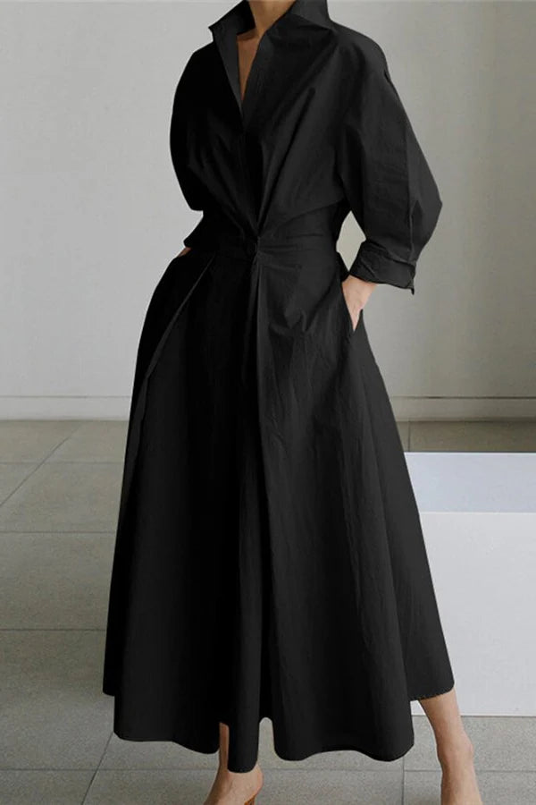 SUENTA Damen-Hemdkleid Midi – Minimalistisches Design & Weiche Form Schwarz