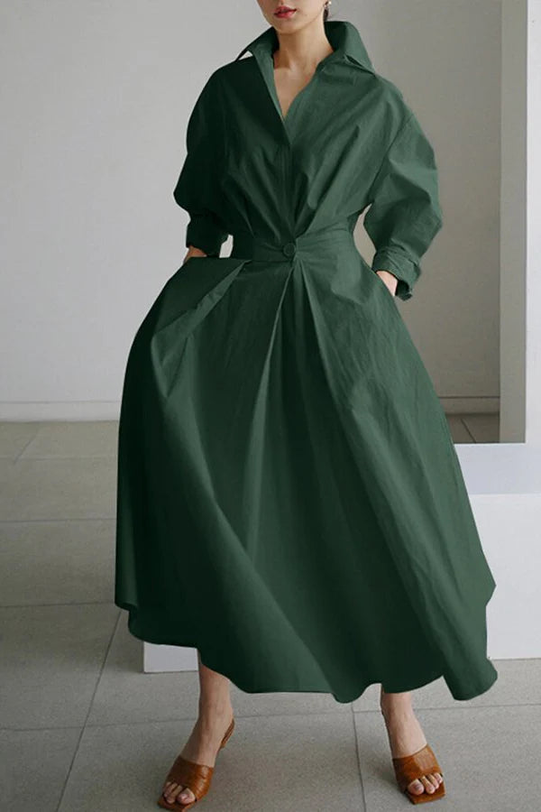 SUENTA Damen-Hemdkleid Midi – Minimalistisches Design & Weiche Form Grün