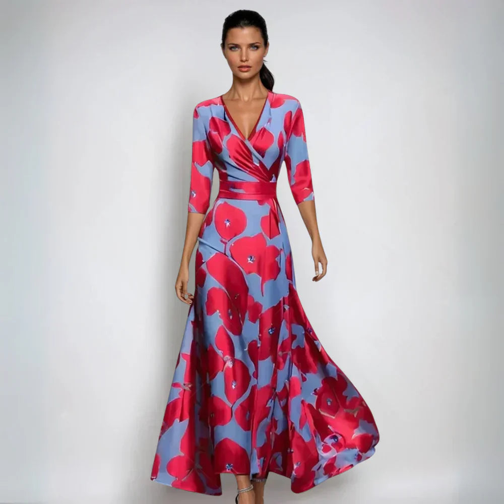 SUENTA Vøre | Elegantes Damen-Maxikleid mit Blumenmuster Hellblau