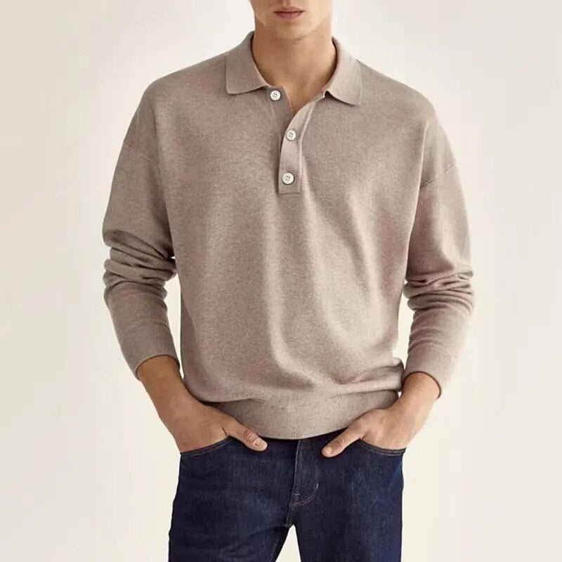 SUENTA Hommes | Herren Langarm-Poloshirt – Weiches Material & Klassische Eleganz Beige