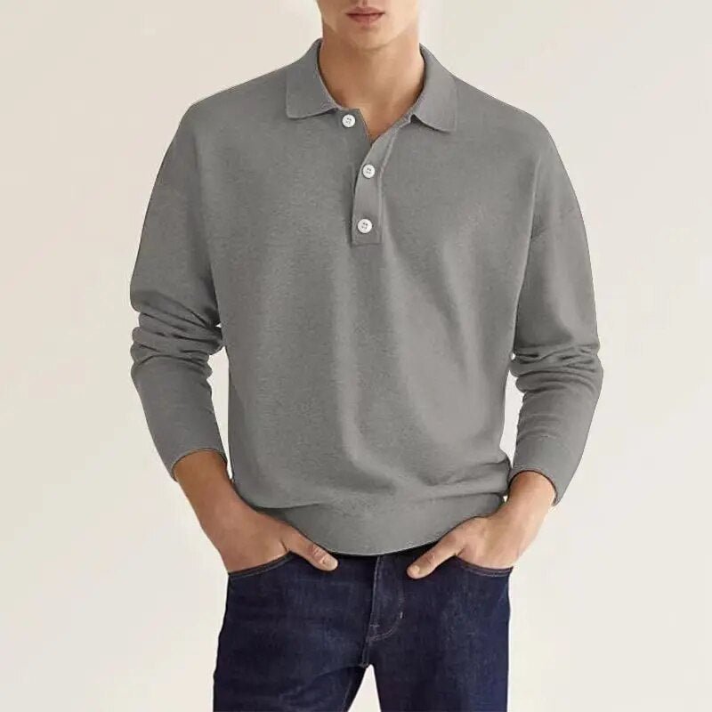 SUENTA Hommes | Herren Langarm-Poloshirt – Weiches Material & Klassische Eleganz Grau