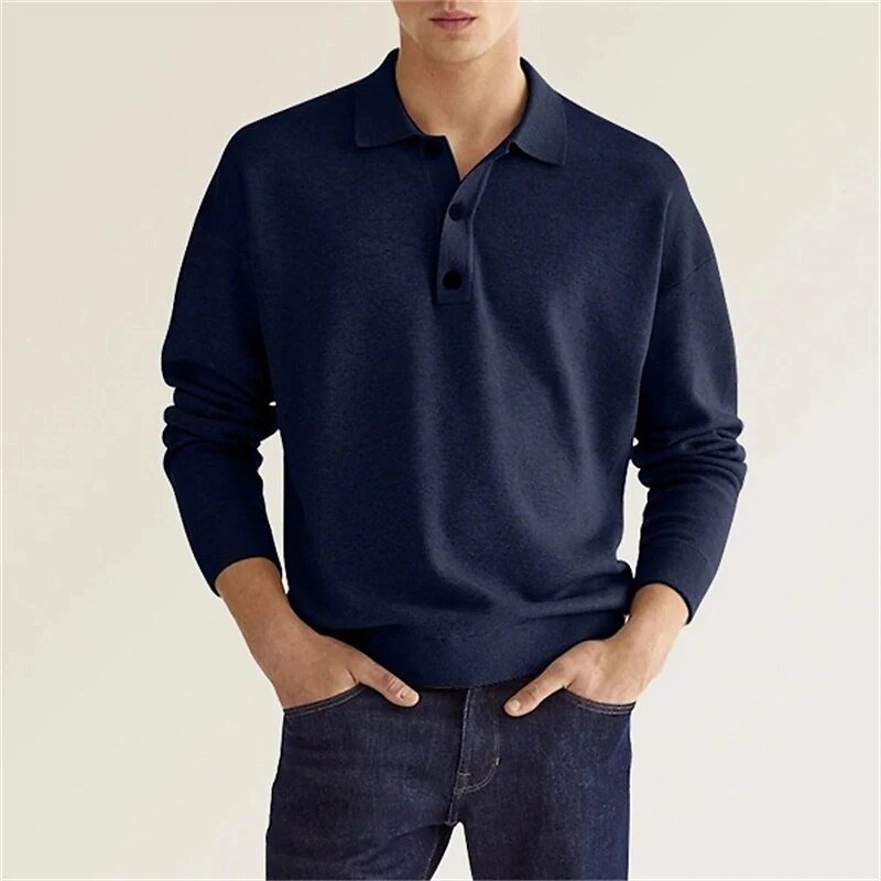 SUENTA Hommes | Herren Langarm-Poloshirt – Weiches Material & Klassische Eleganz Blau