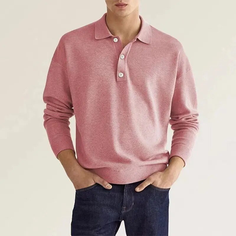 SUENTA Hommes | Herren Langarm-Poloshirt – Weiches Material & Klassische Eleganz Hellrosa