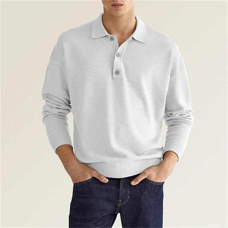 SUENTA Hommes | Herren Langarm-Poloshirt – Weiches Material & Klassische Eleganz Weiß