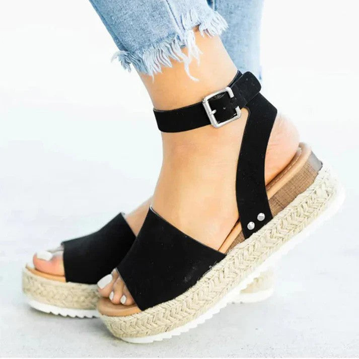 SUENTA Damen Sommersandalen – Fersenriemen & Rutschfeste Profilsohle Schwarz
