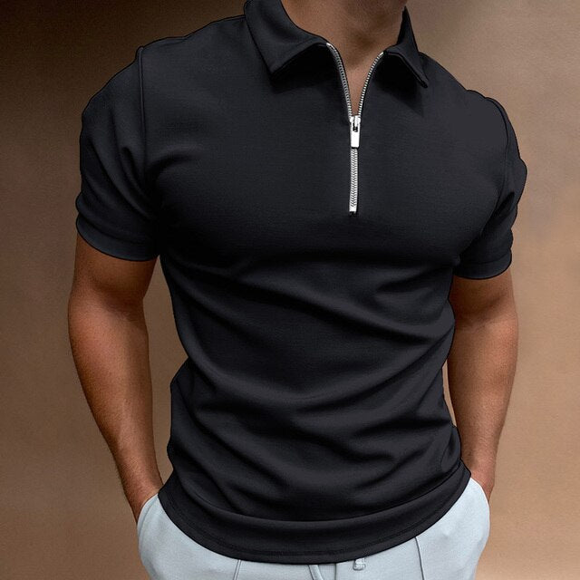 SUENTA Bersh | Herren Kurzarm-Poloshirt – Mit Reißverschluss & Körperbetonter Schnitt Schwarz