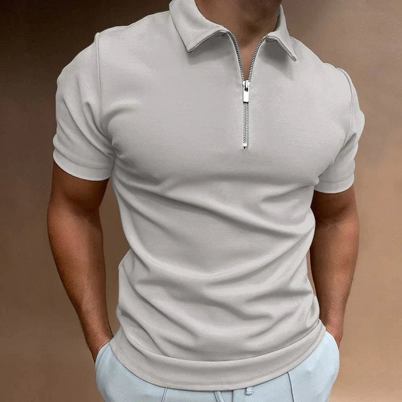SUENTA Bersh | Herren Kurzarm-Poloshirt – Mit Reißverschluss & Körperbetonter Schnitt Grau