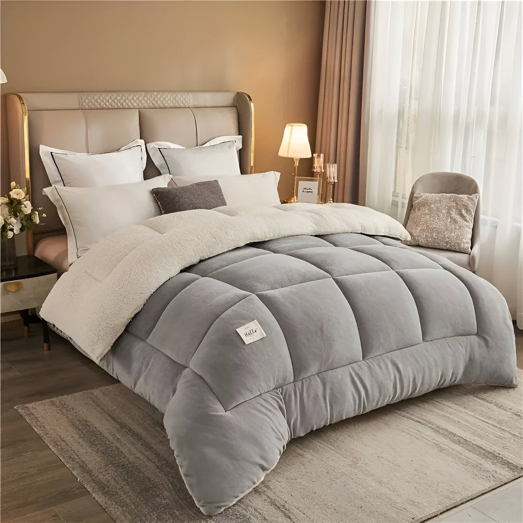 SUENTA Fleecomforter Flauschige Bettdecke aus hochwertigem Fleece und Mikrofaser Grau