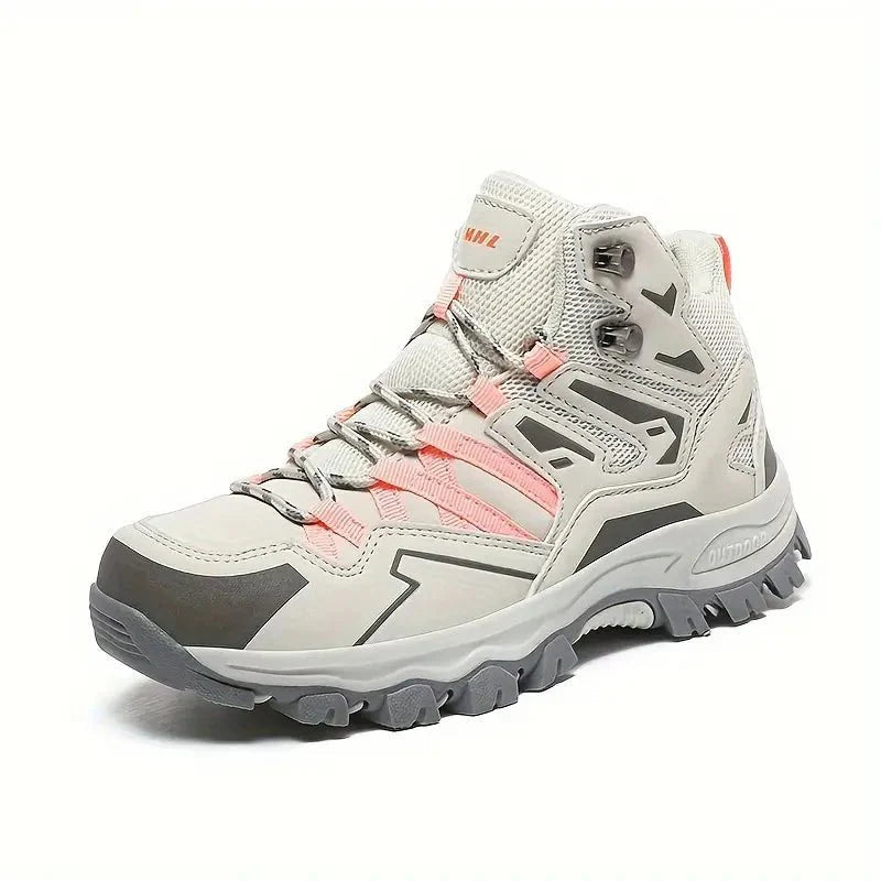 SUENTA Damen Wanderschuhe – Atmungsaktives Mesh & Leder Beige/Rosa Rutschfeste Sohle Rosa