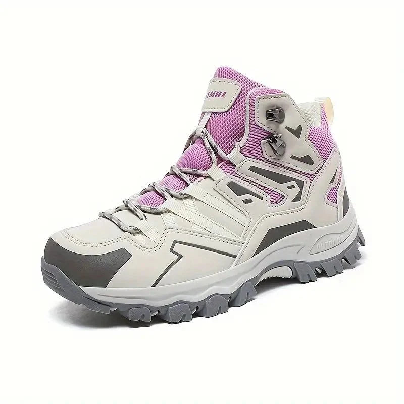 SUENTA Damen Wanderschuhe – Atmungsaktives Mesh & Leder Beige/Rosa Rutschfeste Sohle Lila