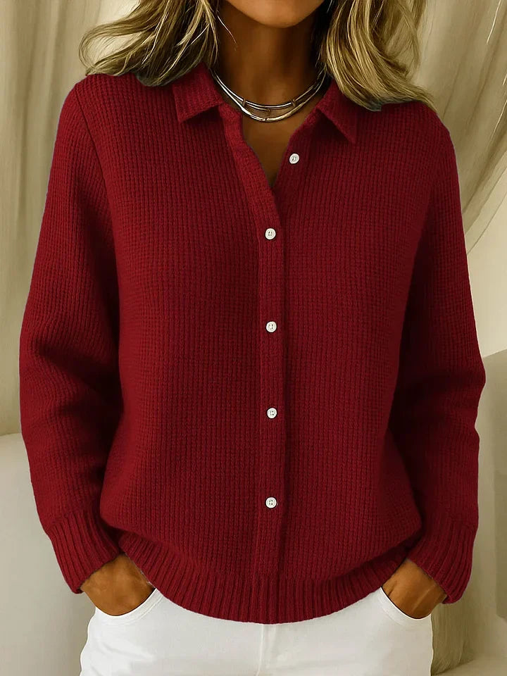 SUENTA Dôre | Strickpolo Damen | Strickpolo mit Eleganter Struktur Rot