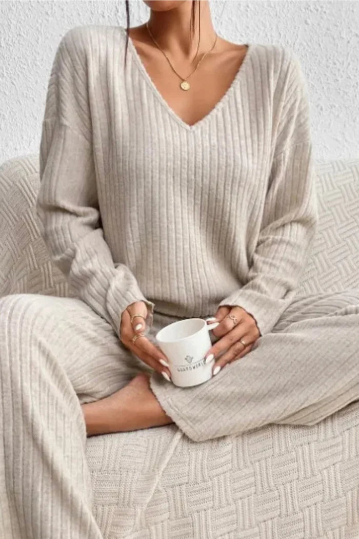 SUENTA Damen Loungewear-Set – Gerippter Zweiteiler & Weiche Textur