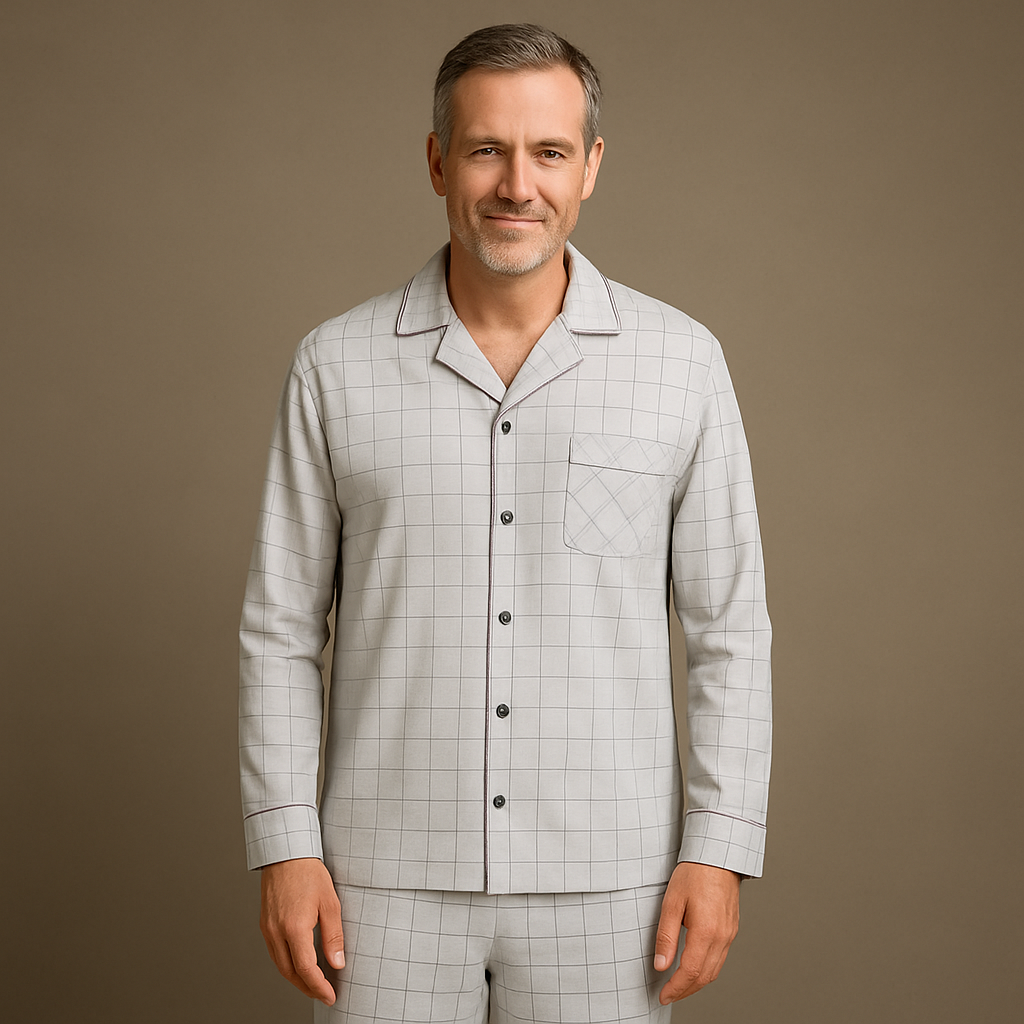 SUENTA Herren Gestreiftes Pyjama-Set Langarm Hose Streifen-Look