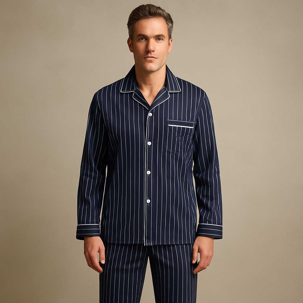 SUENTA Herren Gestreiftes Pyjama-Set Langarm Hose Streifen-Look