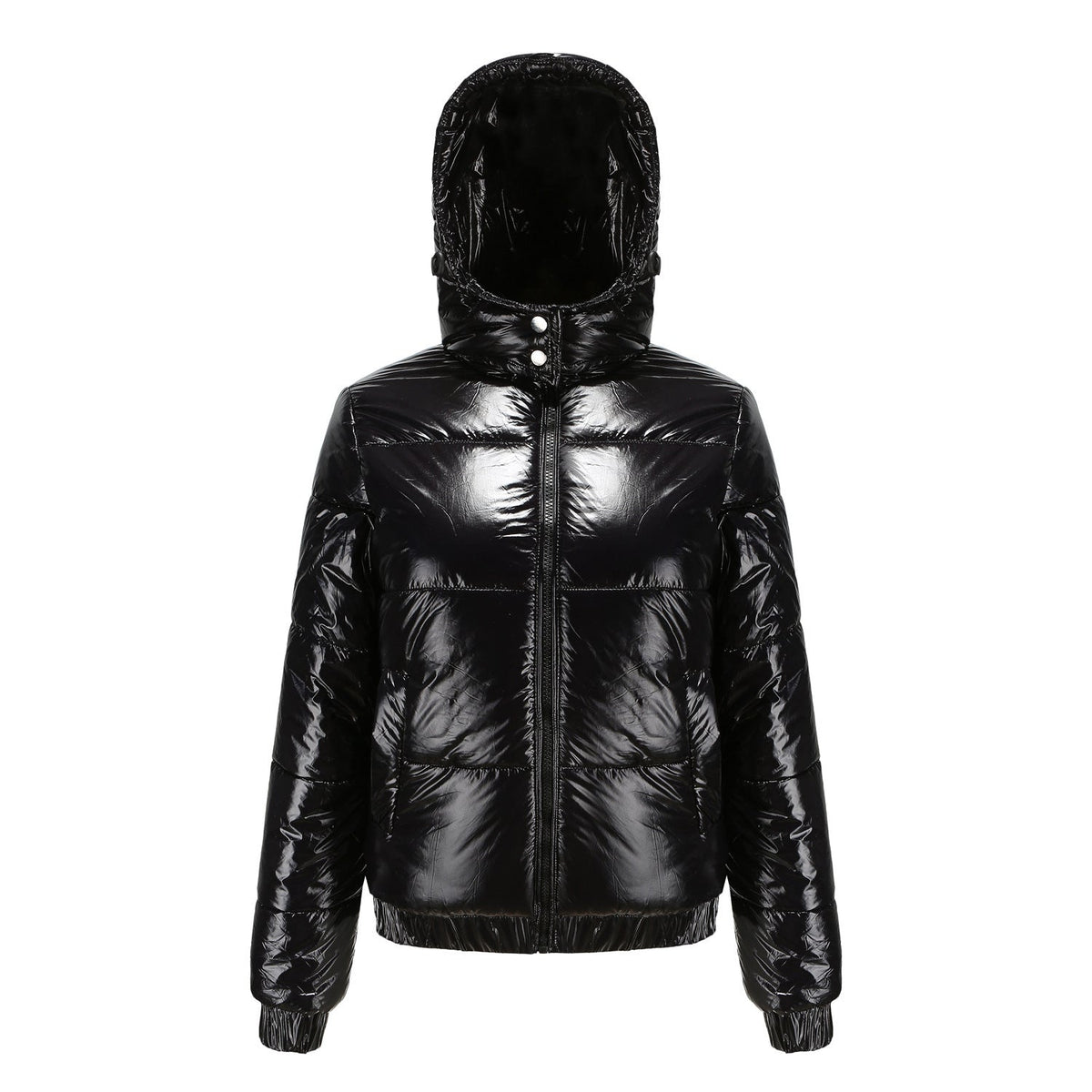 SUENTA Damen Winterjacke Glänzende Wasserabweisende Wärmeisolierung Fleece Schwarz