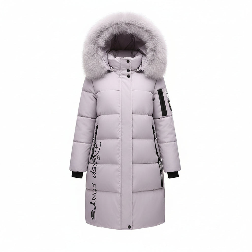 SUENTA Damen Kapuzen-Daunenjacke Abnehmbarem Pelzkragen Polyester Baumwolle Grau