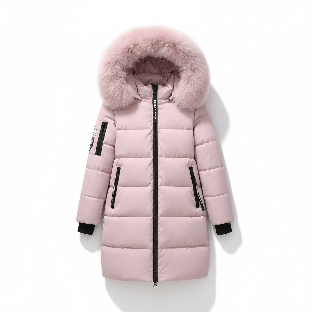 SUENTA Damen Kapuzen-Daunenjacke Abnehmbarem Pelzkragen Polyester Baumwolle Rosa