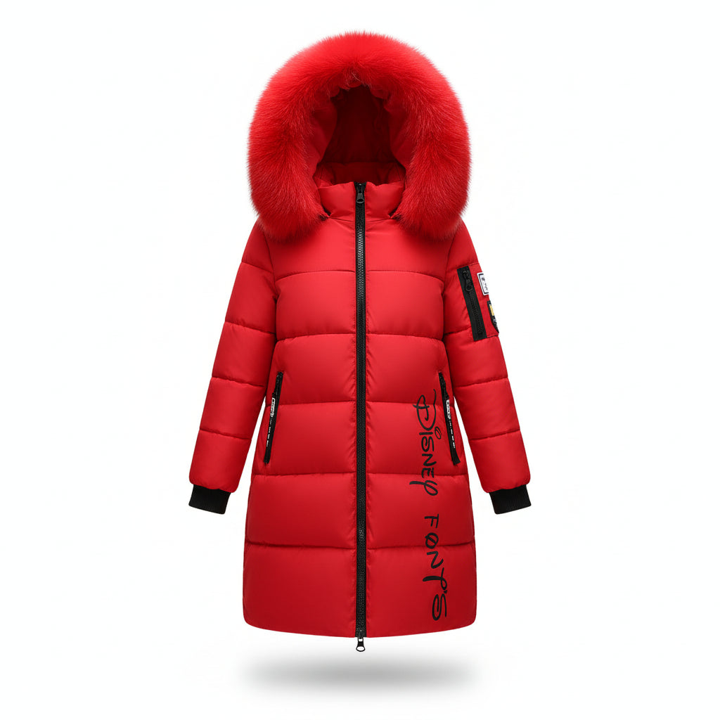 SUENTA Damen Kapuzen-Daunenjacke Abnehmbarem Pelzkragen Polyester Baumwolle Rot