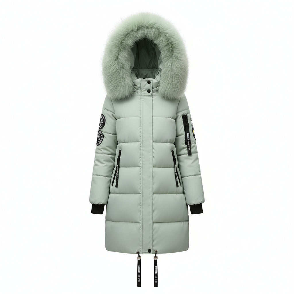 SUENTA Damen Kapuzen-Daunenjacke Abnehmbarem Pelzkragen Polyester Baumwolle Mintgrün