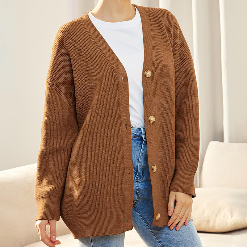 SUENTA Damaris | Damen Oversized Strickjacke mit Knöpfen Braun