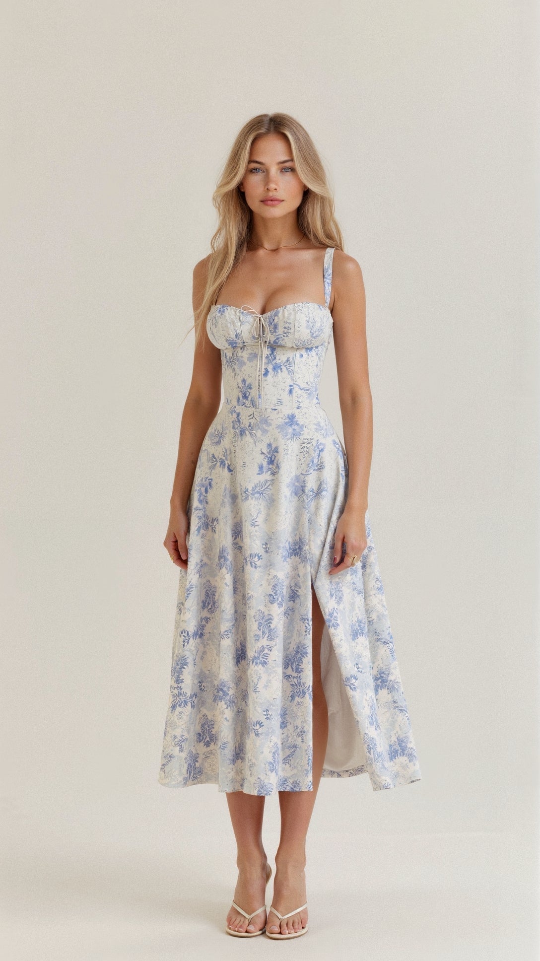 SUENTA Luna | Damen Midikleid – Korsett-Oberteil & Fliessernder Rock Blau
