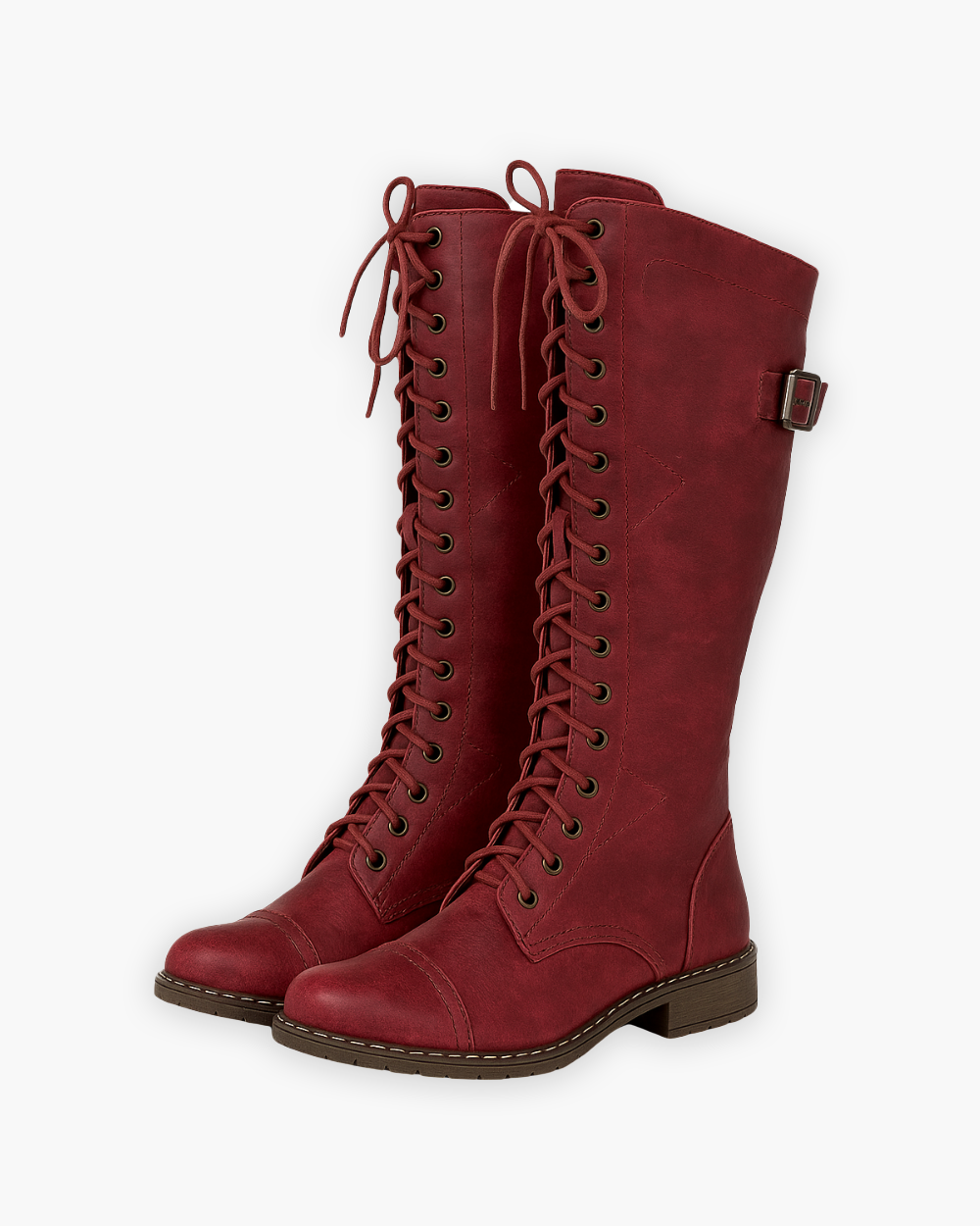 SUENTA Chloé | Kniehohe Schnürstiefel mit Blockabsatz Rot