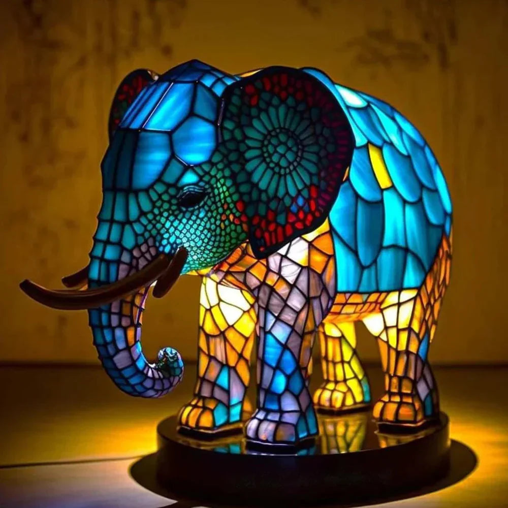 SUENTA Kunstleuchte Interieur Kunstwerk Buntglasstil 20 Tiermotiven Elefant