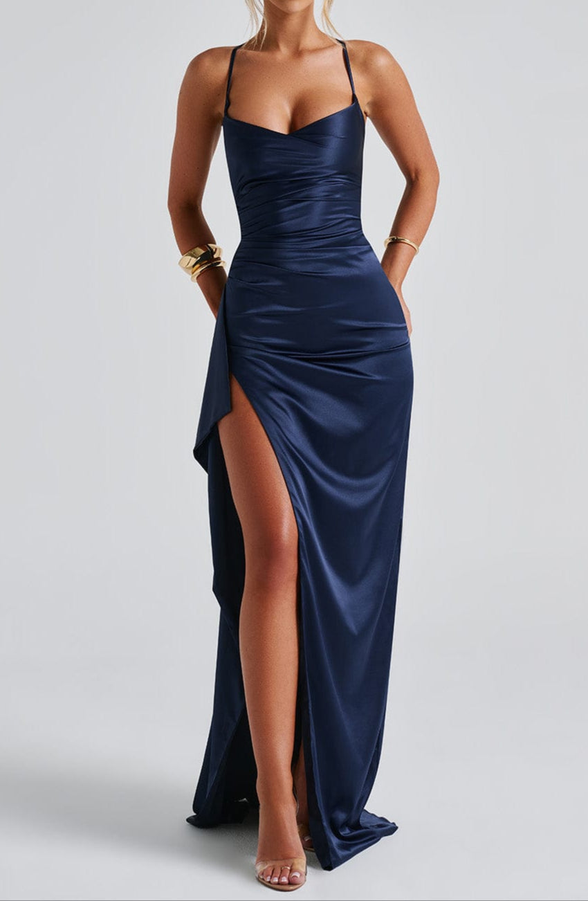 SUENTA Damen Maxikleid Marineblau Fließende Silhouette Dieses Vielseitige Kleid
