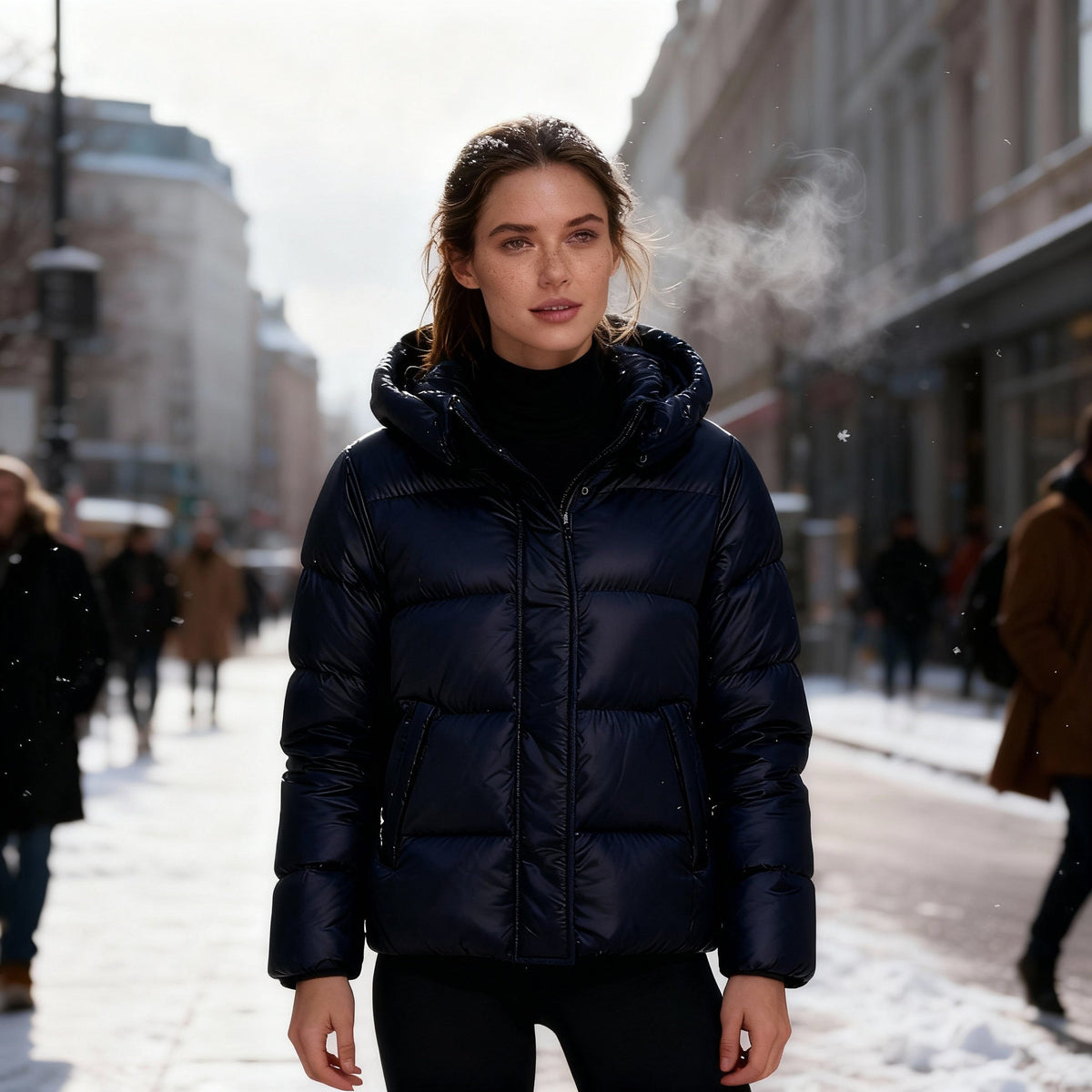 SUENTA Damen Leichte Thermo-Wärme Outdoor Steppstil Damenjacke Kapuzenjacke Dunkelblau