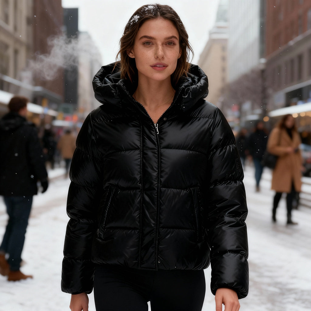 SUENTA Damen Leichte Thermo-Wärme Outdoor Steppstil Damenjacke Kapuzenjacke Schwarz