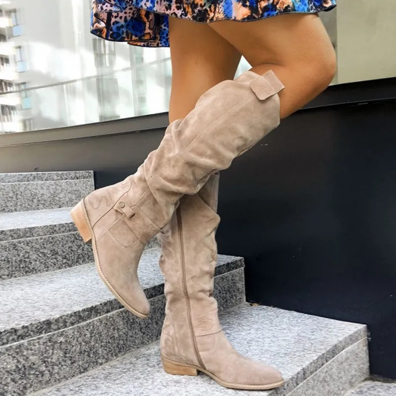 SUENTA Damen-Lederstiefel aus hochwertigem Leder Bequeme Passform Festliche Anlässe Beige