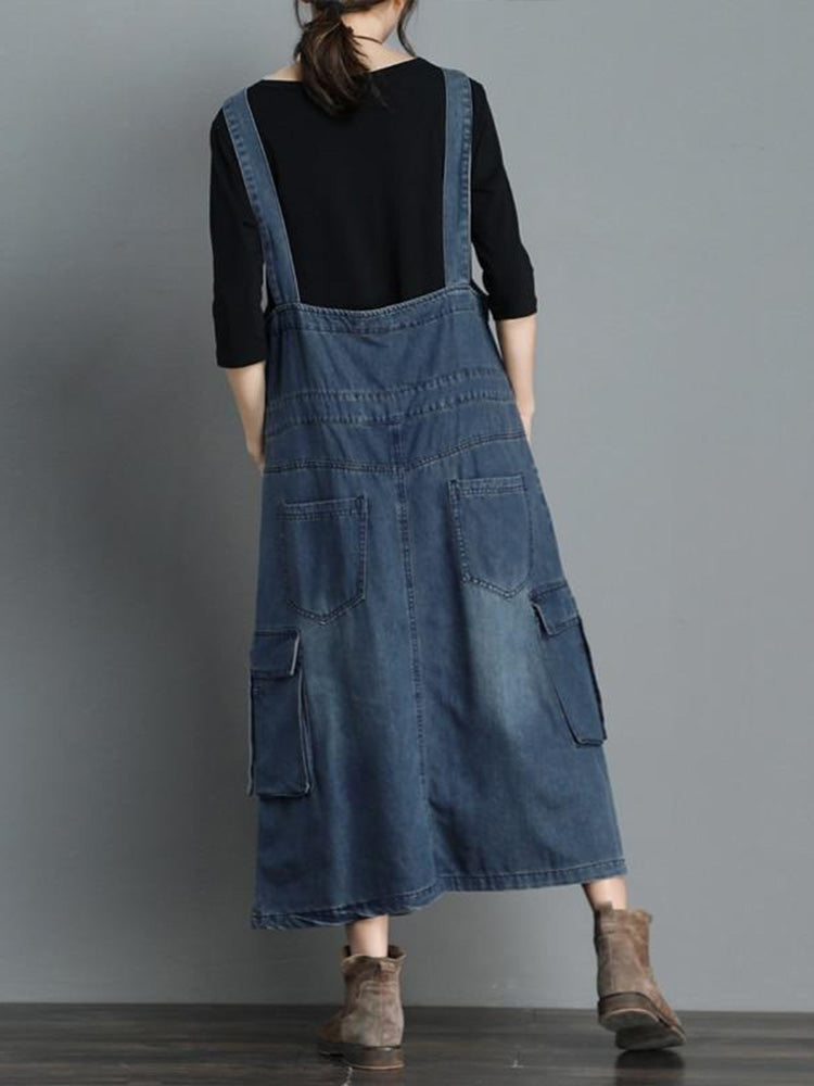 SUENTA Damen Jeans-Overallkleid Locker Geschnittenes Denim Vintage-Charme