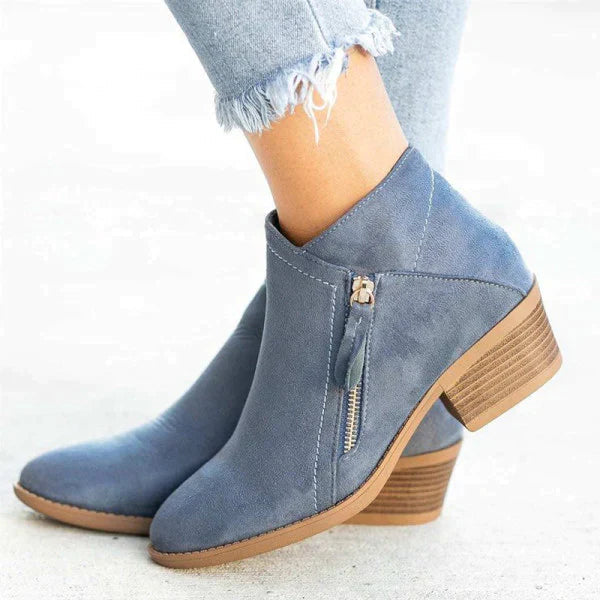 SUENTA Damen-Lederstiefel Stützende Einlegesohlen Mit Fußgewölbeunterstützung Blau