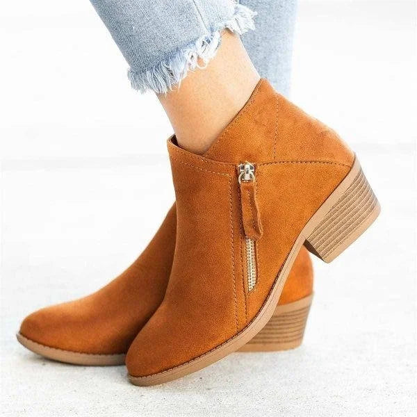 SUENTA Damen-Lederstiefel Stützende Einlegesohlen Mit Fußgewölbeunterstützung Orange